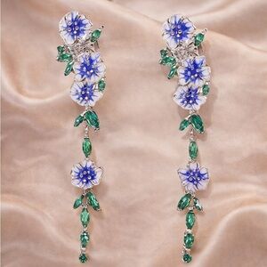 Blue Summer Floral Silver Earrings